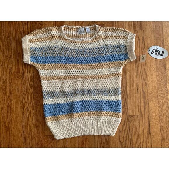 jbj Tops - Vintage 80s Old Stock NWT Striped Knit Sweater Neutral S/M Grandpacore